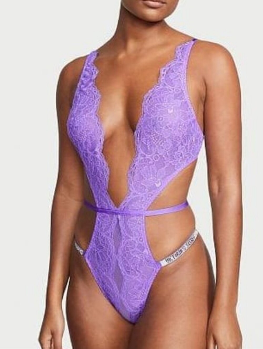 Victoria's Secret Purple Lace Shine Strap Teddy Small
